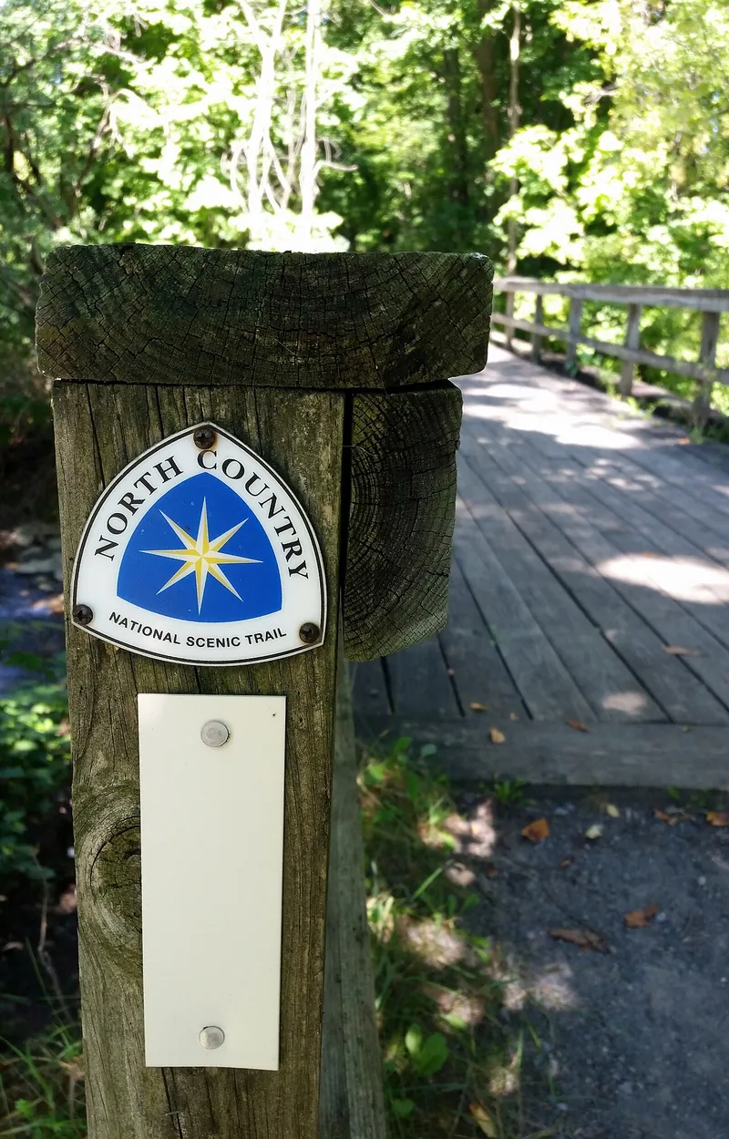 A North Country Trail marker on the Gorge Trail in Cazenovia